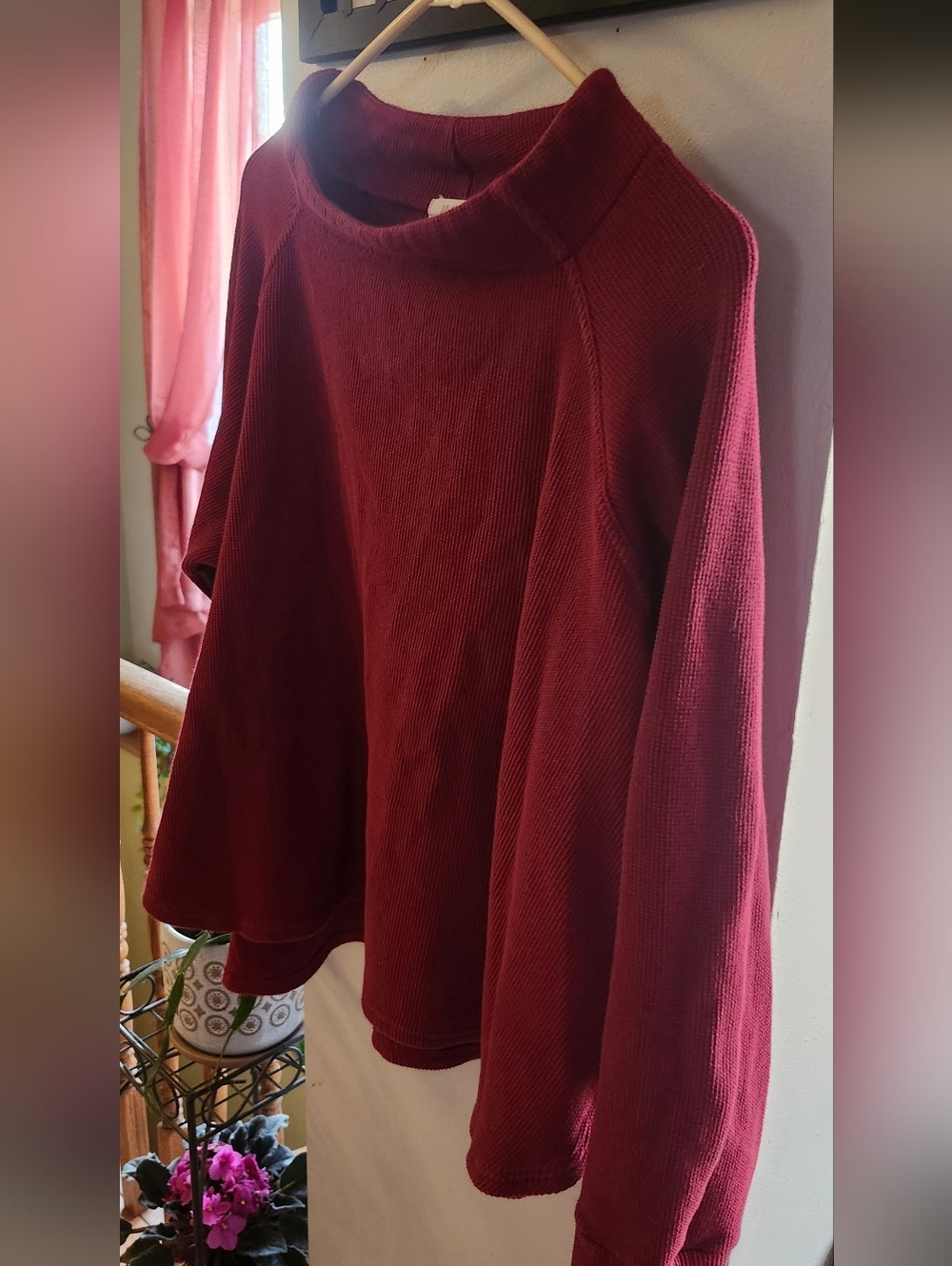 Women's Red Waffle Mock Neck - Picture 4 of 4